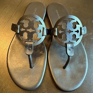 Tory Burch Miller Soft Leather Sandal, Black, Size 8